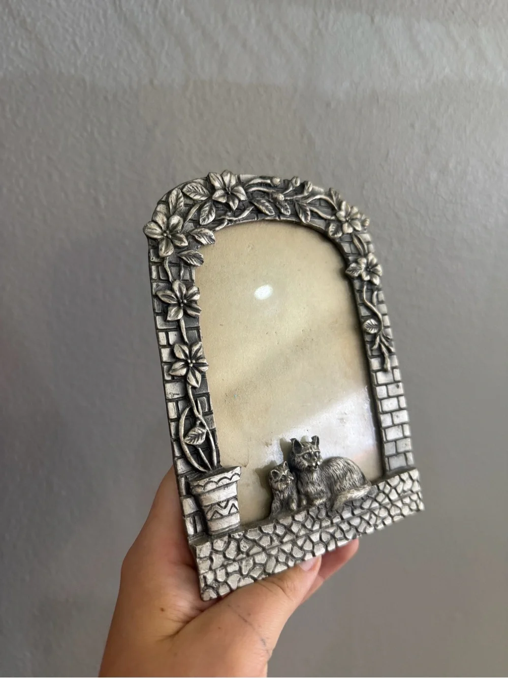Ornate Silver Floral Cat Picture Frame - Home Accents